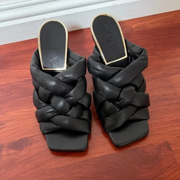Zara Black Braided High Heel Mules - Picture 4 of 4